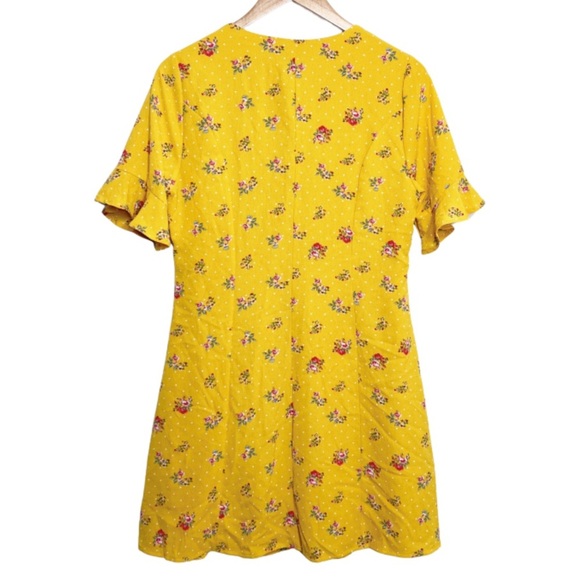 New with Tag Women's Francesca's Blue Rain Yellow Polka Dot Floral Mini Dress - Picture 12 of 16